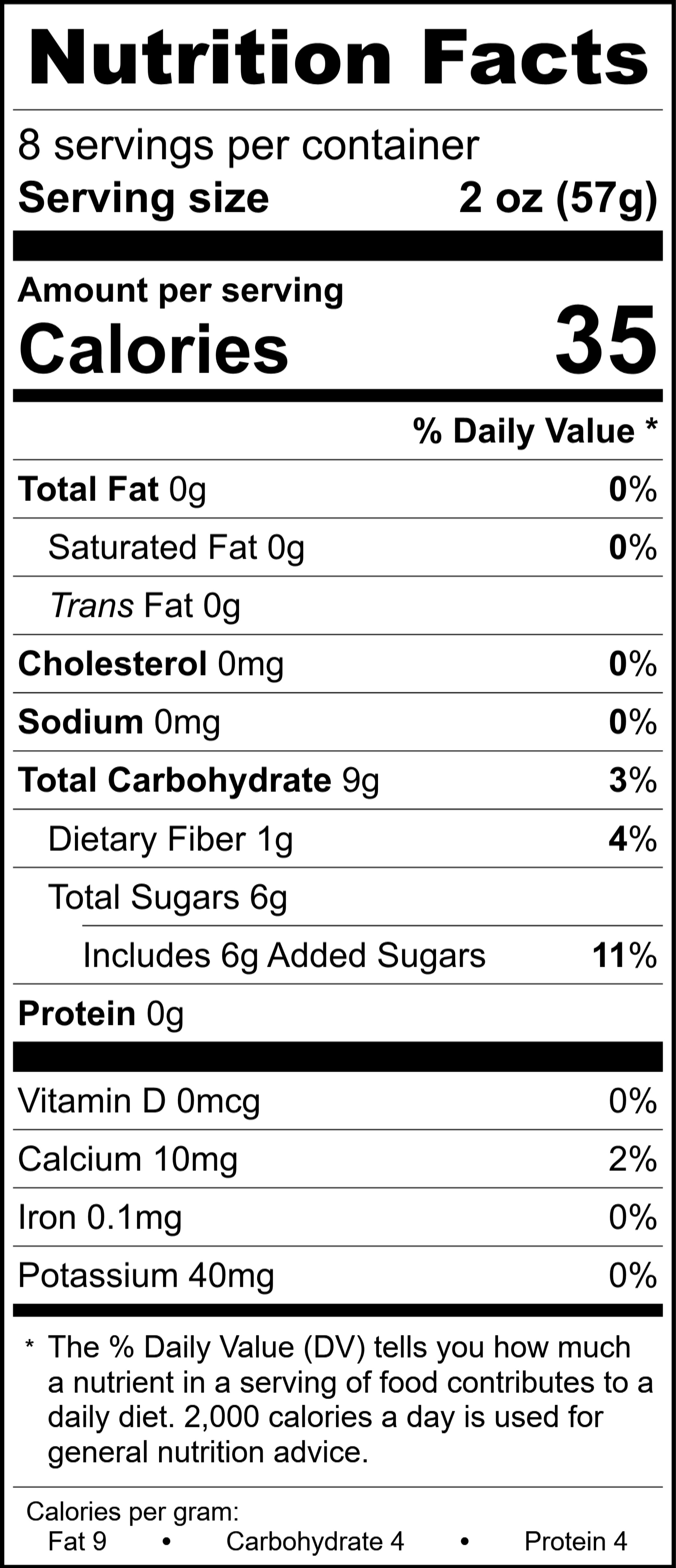 Lemon Ginger nutrition label